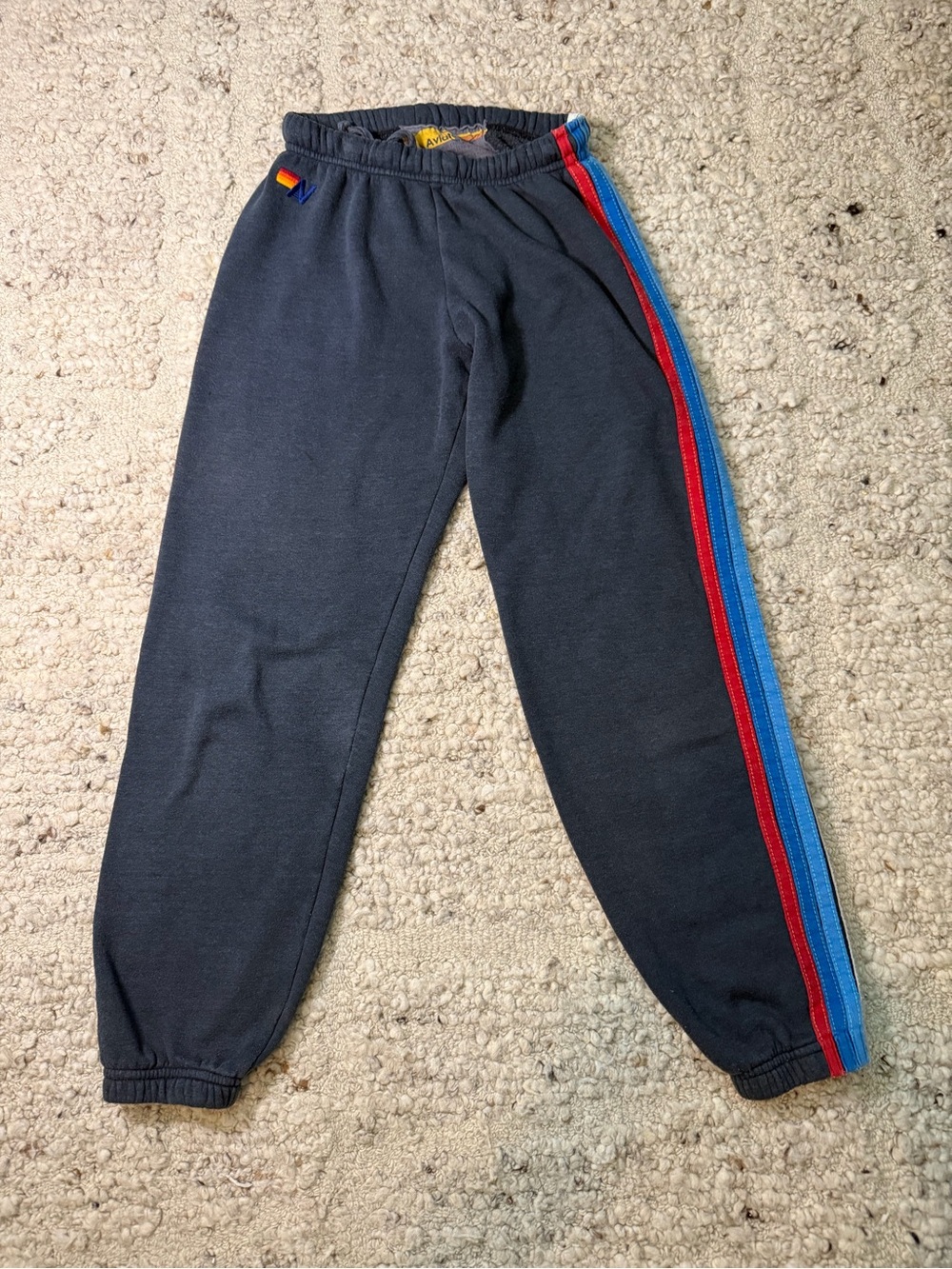 Aviator Nation Black Sweats with Blue and Red Side Stripes